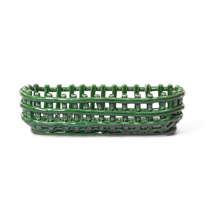 Ceramic flätad korg oval 15x30 cm - Emerald Green - Ferm Living