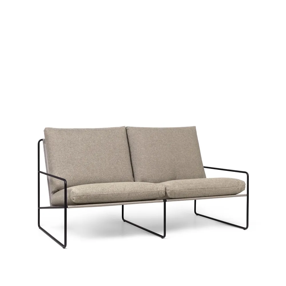 Desert 2-sits soffa, tyg dark sand, svart stativ Ferm Living