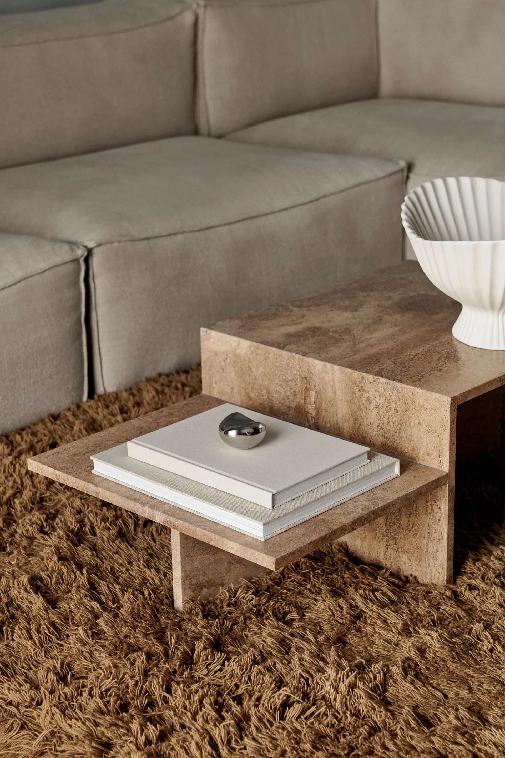 Distinct soffbord, Dark Brown Travertine Ferm Living