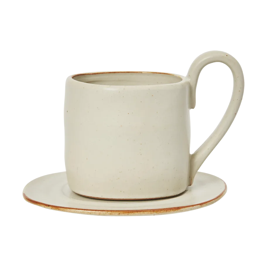 Flow mugg med fat 25 cl, Off-white speckle Ferm Living