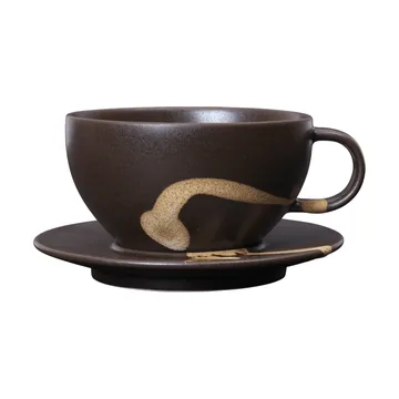 Koyo kopp med fat 36 cl - Dark brown-buff - Ferm Living