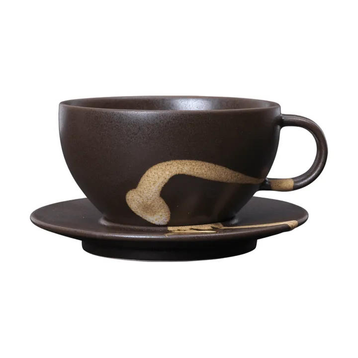 Koyo kopp med fat 36 cl - Dark brown-buff - Ferm Living