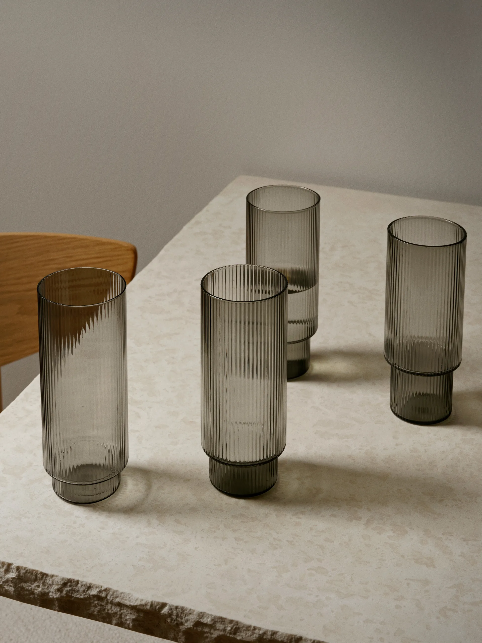 Ripple long drink glas 4-pack, Smoked grey Ferm Living