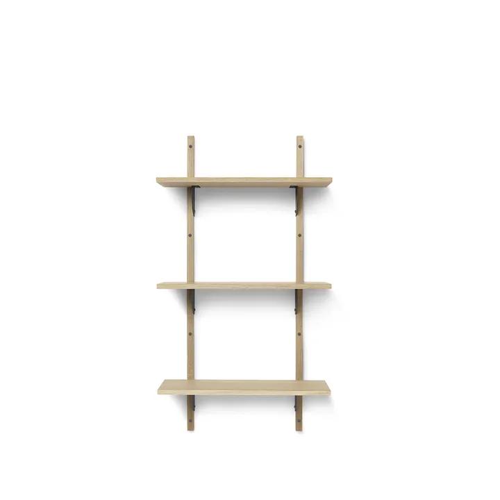 Sector hylla triple narrow - natural oak, s/l, svart mässing - Ferm Living