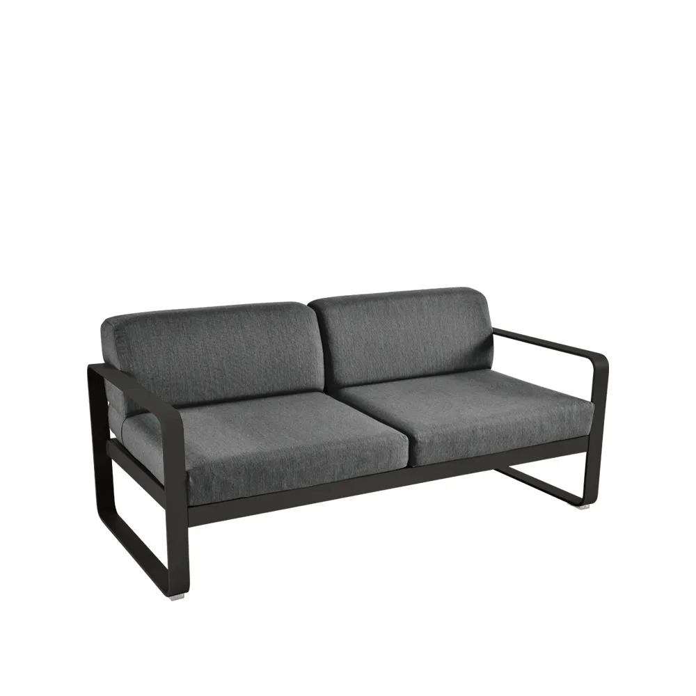 Bellevie 2-sits soffa, Liquorice (svart), graphite grey dyna Fermob