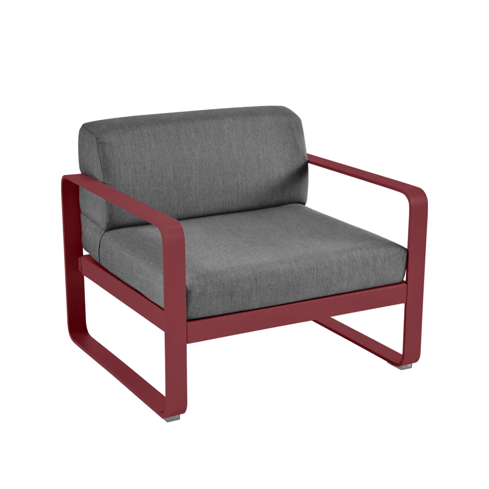 Bellevie fåtölj, Chili (röd), graphite grey dyna Fermob