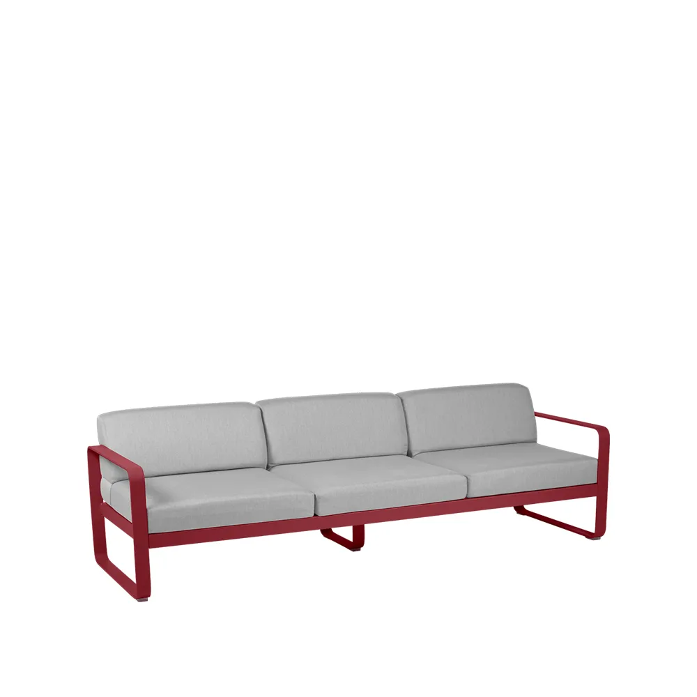 Bellevie soffa, 3-sits Chili (röd)-flannel grey dyna Fermob