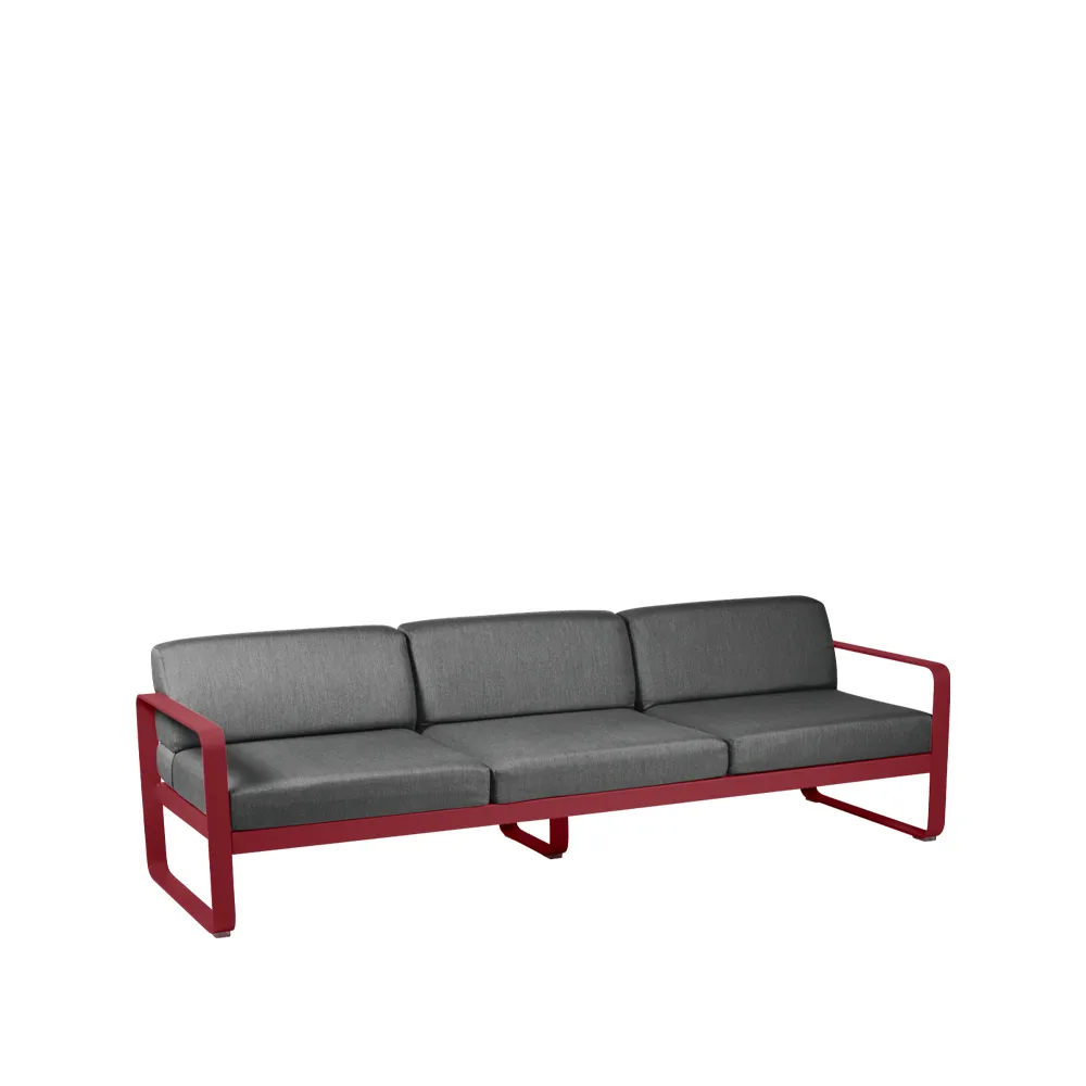 Bellevie soffa, 3-sits Chili (röd), graphite grey dyna Fermob