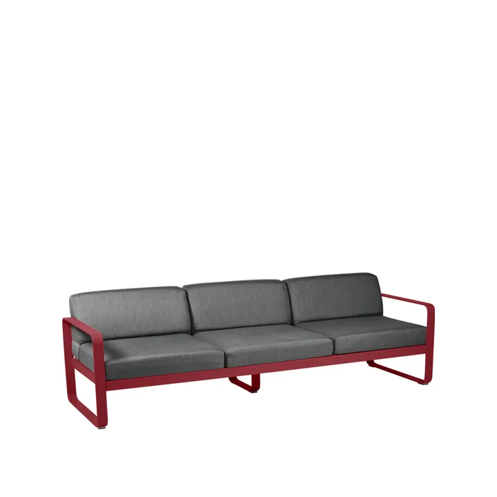 Bellevie soffa - 3-sits Chili (röd), graphite grey dyna - Fermob