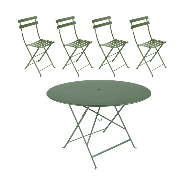 Bistro bord Ø117 cm + 4 stolar, Cactus - Fermob