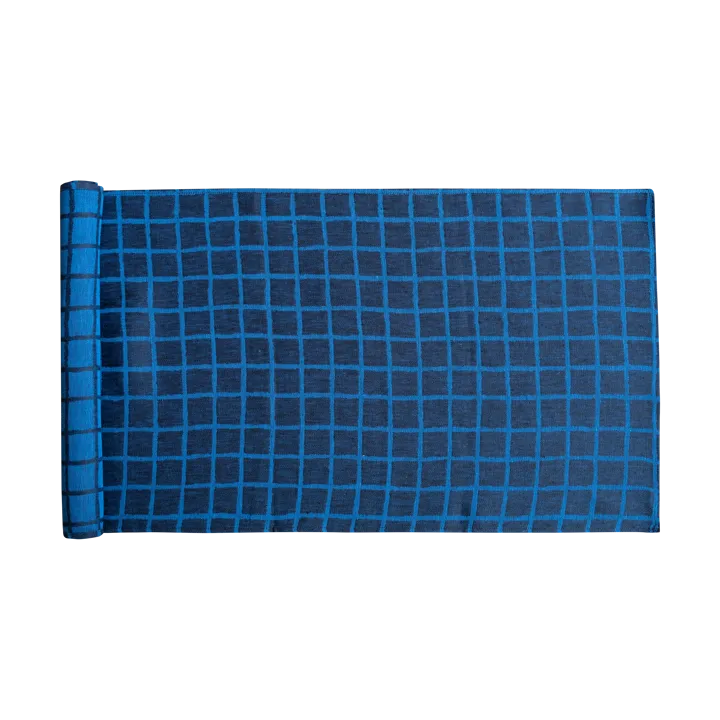 Rutig jacquardvävd bordslöpare 45x150 cm - Blue-black - Fine Little Day