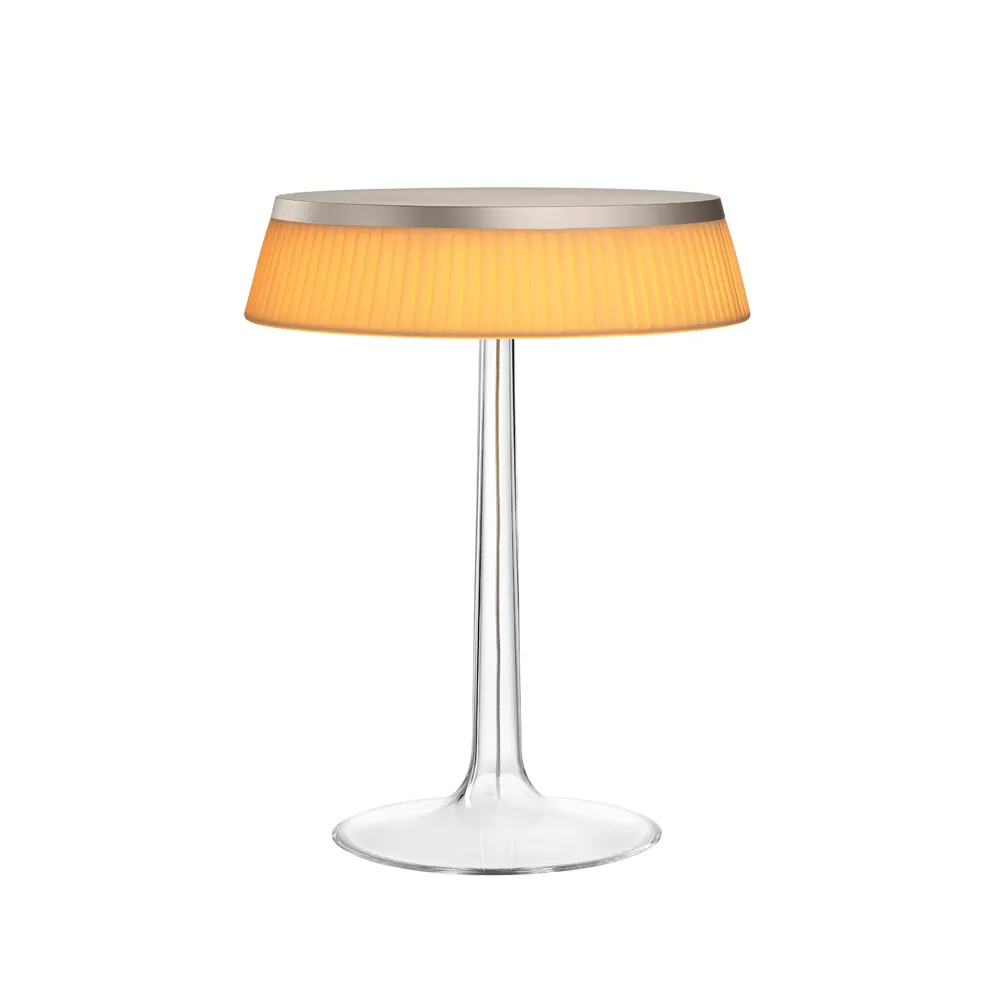 Bon Jour T bordslampa, Orange-tyg skärm-mattkromad Flos
