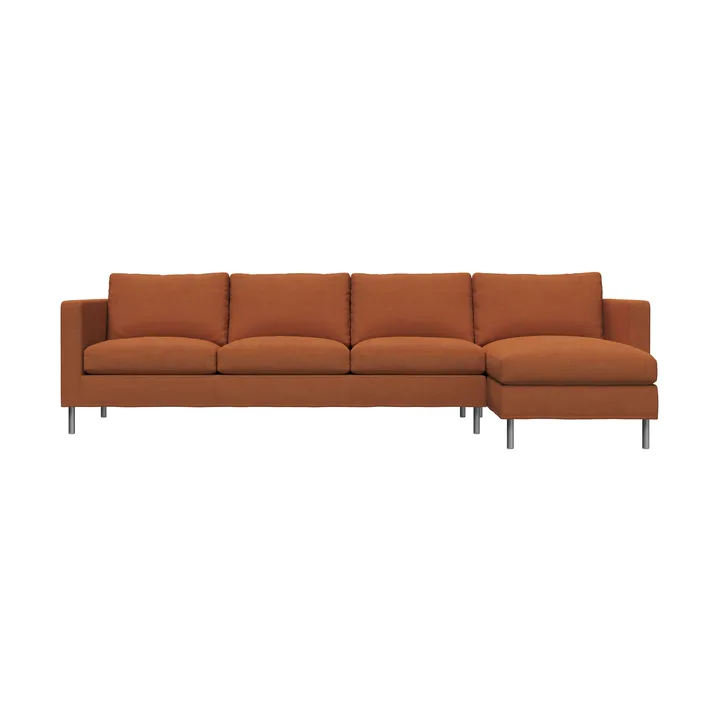 Alex 3-sits soffa chaise lounge höger - Tyg Hiro Rustred-aluminiumben - Fogia