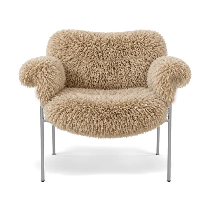 Bollo fåtölj - CPH Edition 2026, fårskinn Curly longwool 08 Honey-rostfritt stål - Fogia