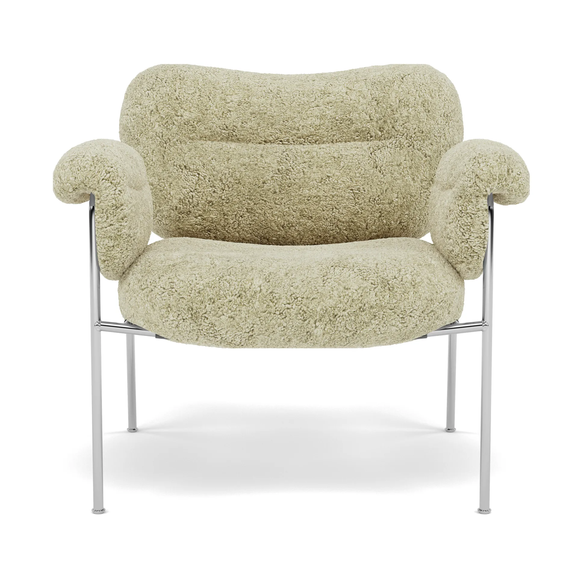 Bollo fåtölj, Sheepskin Mohawi-polished stainless steel Fogia