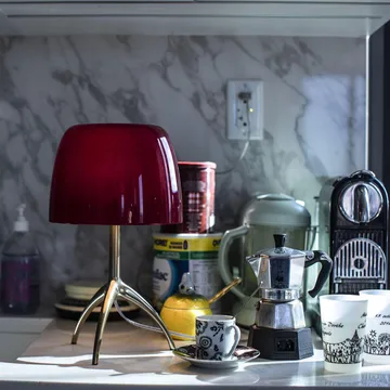 Lumiere Piccola Dimbar bordslampa - Varmvit skärm-aluminiumfot - Foscarini