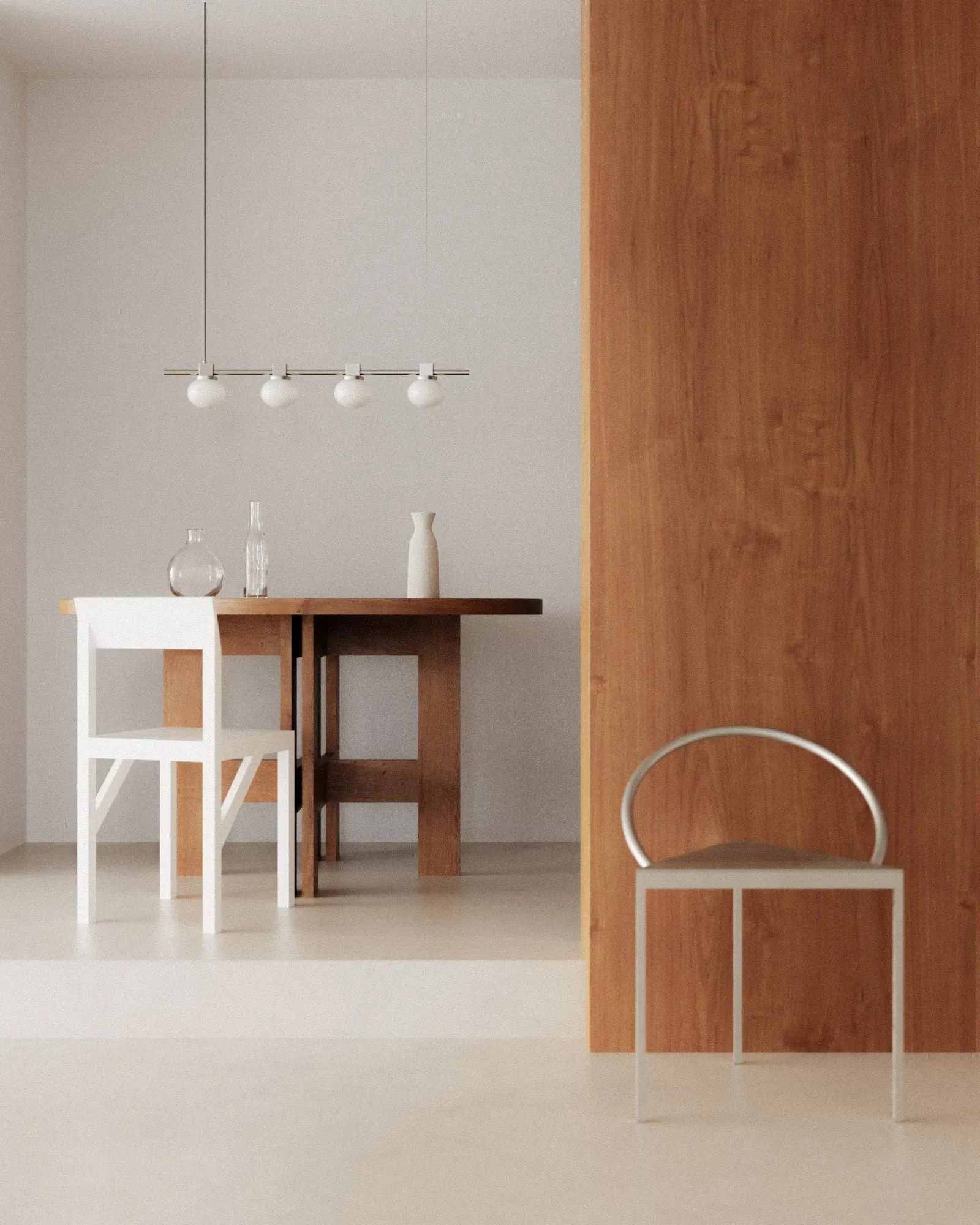 Ovoid Pendant Light Quadruple pendel, Rostfritt stål, opalglas FRAMA