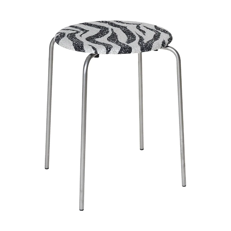 Petit Rond rund pall, Rostfritt stål-tyg Zebra FRAMA