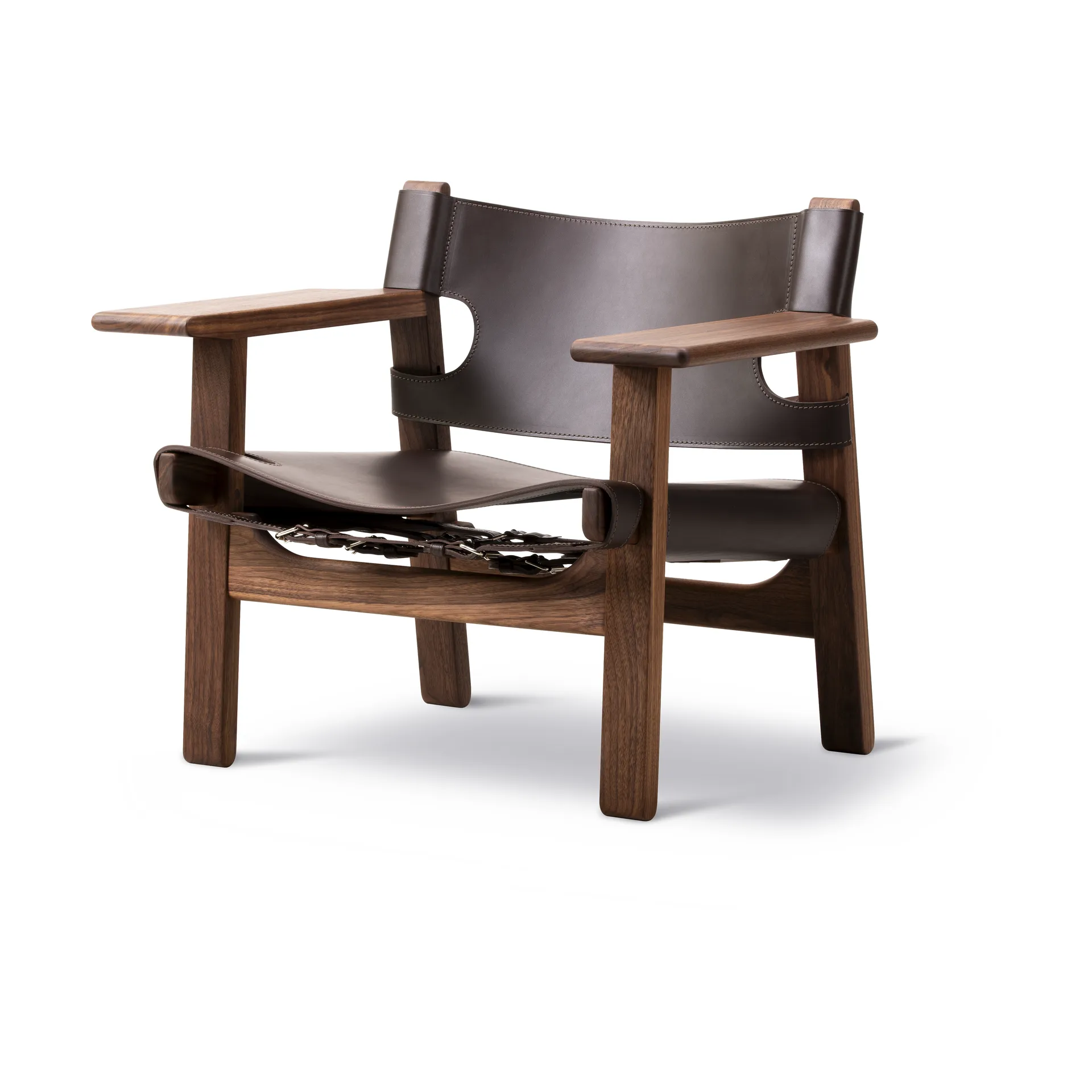 Den spanske stol fåtölj, Läder mörkbrun-oljad valnöt Fredericia Furniture