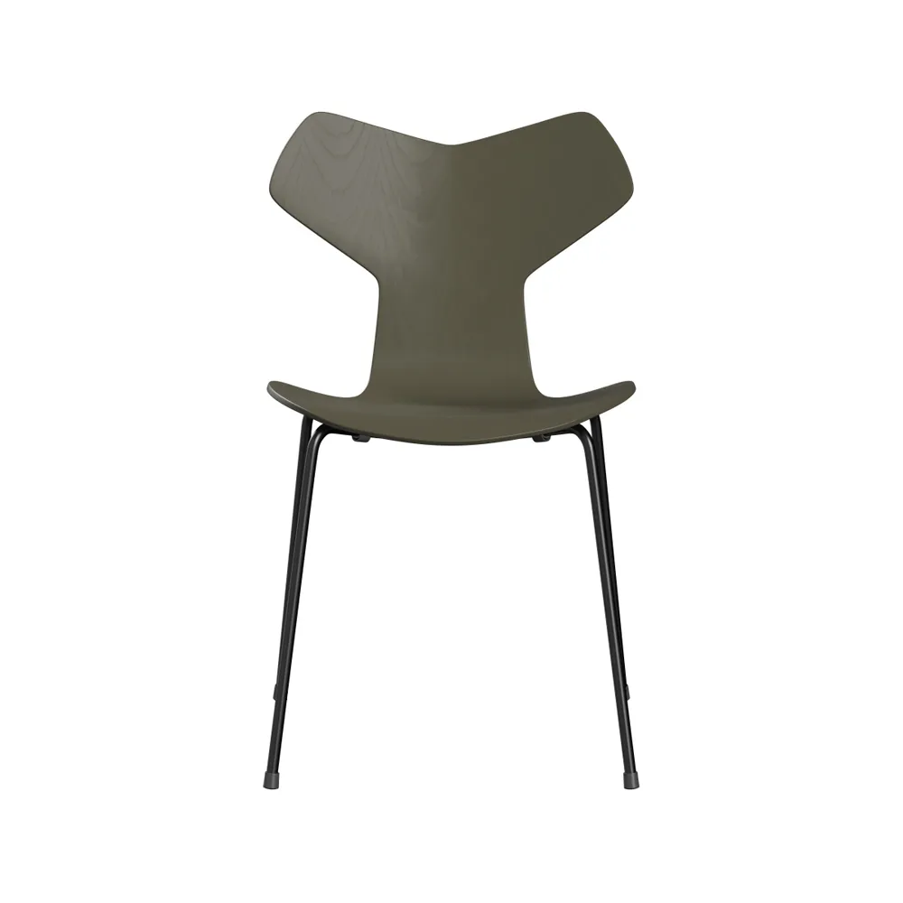 Grand Prix 3130 stol, Olive green-målad ask-svart stativ Fritz Hansen