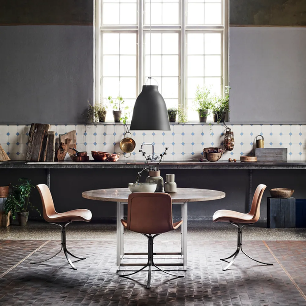 PK9 stol, Leather grace walnut-steel Fritz Hansen