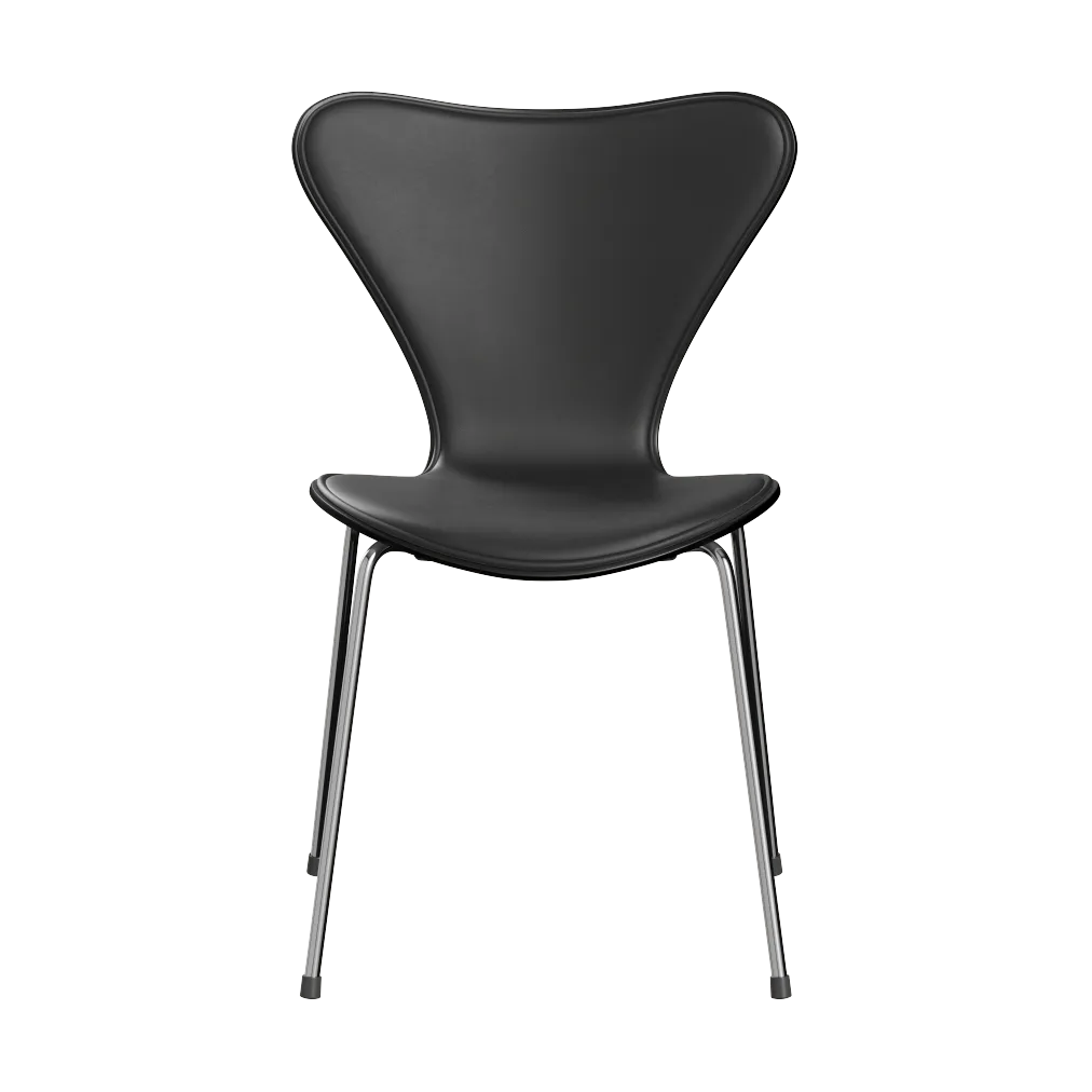 Sjuan 3107 framsidesklädd stol, Essential black (svart) läder-svart ask-krom Fritz Hansen