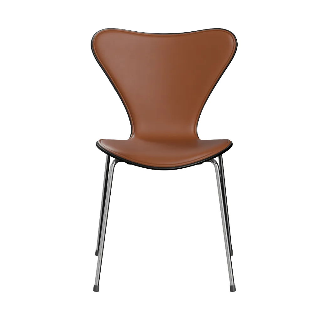 Sjuan 3107 framsidesklädd stol, Essential walnut läder (brun)-svart ask-krom Fritz Hansen