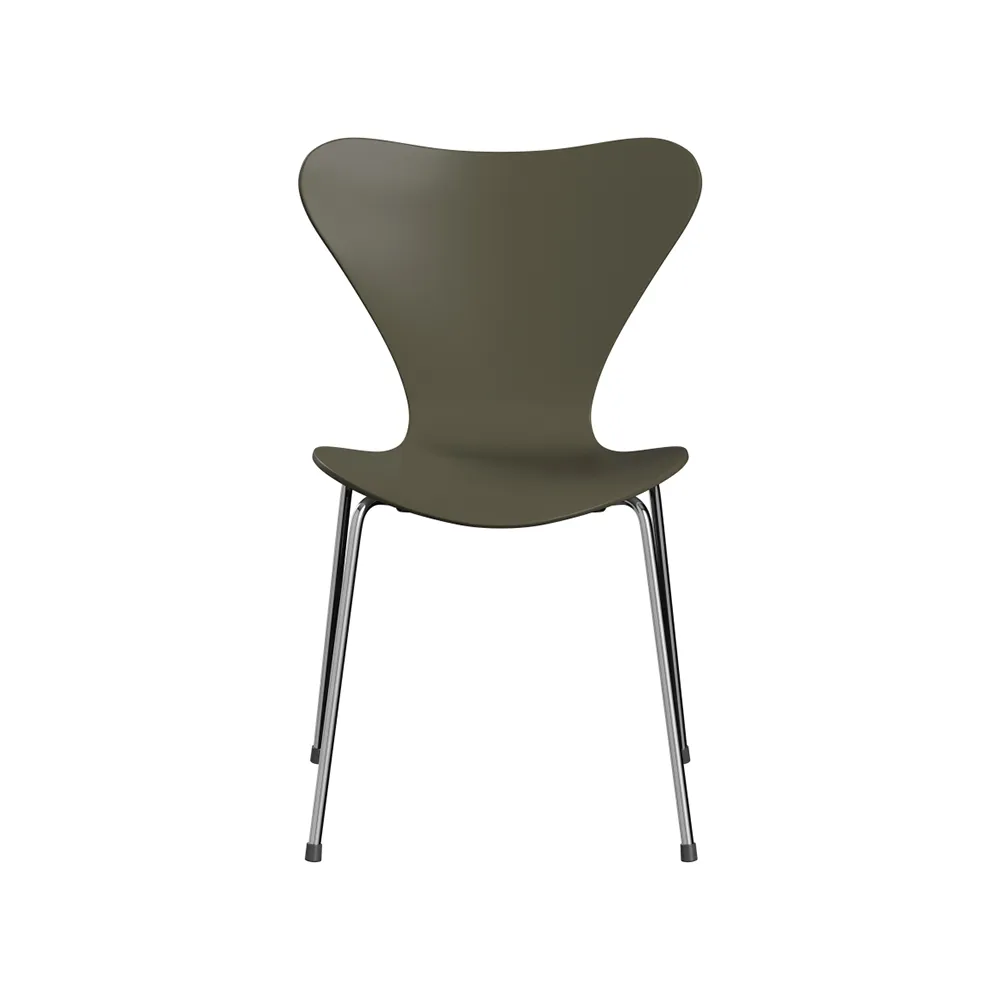 Sjuan 3107 stol, Olive green-lackad-kromat stålstativ Fritz Hansen