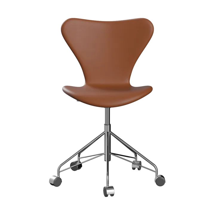 Sjuan 3117 helklädd kontorsstol mjuka hjul - Essential walnut leather-chrome - Fritz Hansen