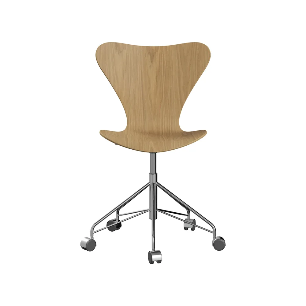 Sjuan 3117 kontorsstol mjuka hjul, Lacquered oak-chrome Fritz Hansen