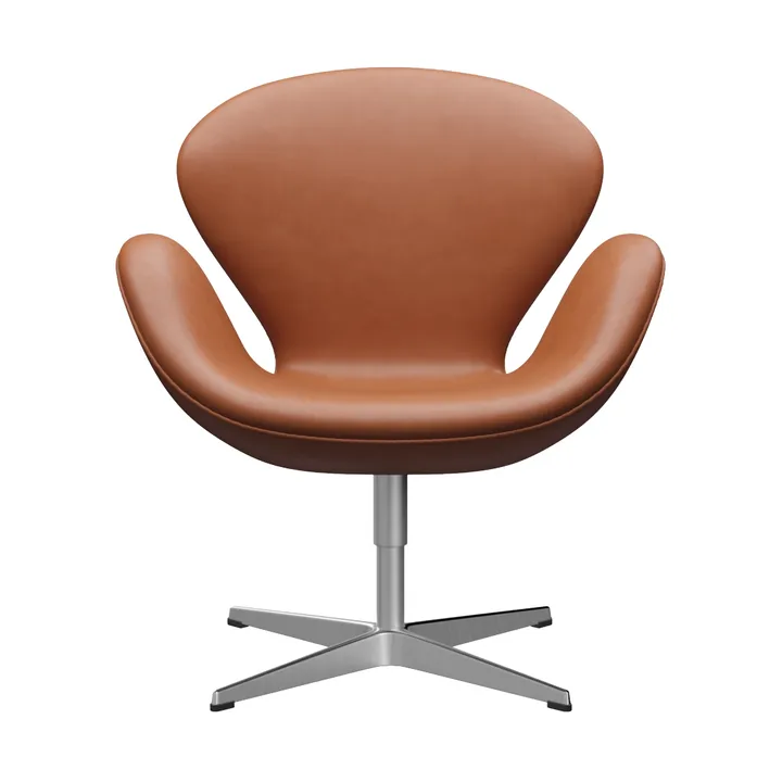 Svanen 3320 fåtölj - Grace läder walnut-borstad aluminium - Fritz Hansen