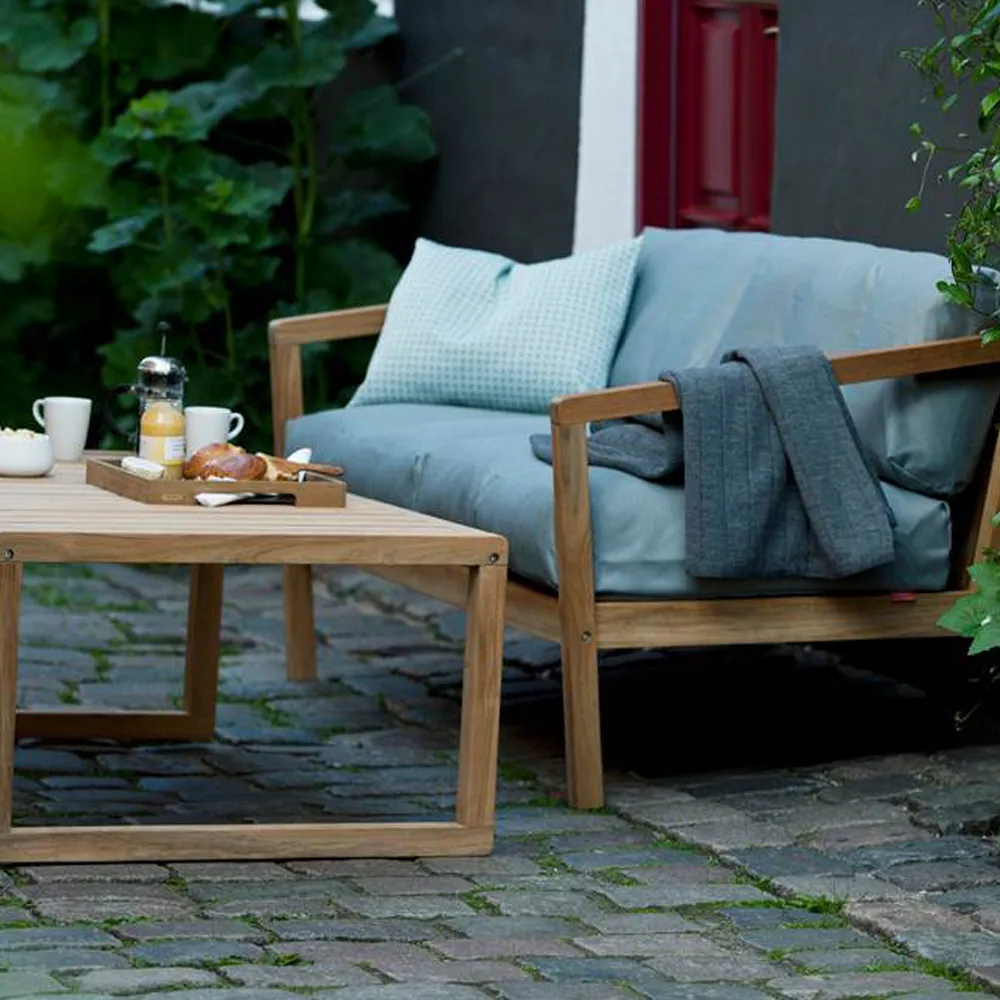 Virkelyst soffa 2-sits teak, Tyg outdoor textile charcoal Fritz Hansen