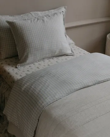 Gingham Sky Blue Muslin påslakan - 150x210 cm - Garbo&Friends