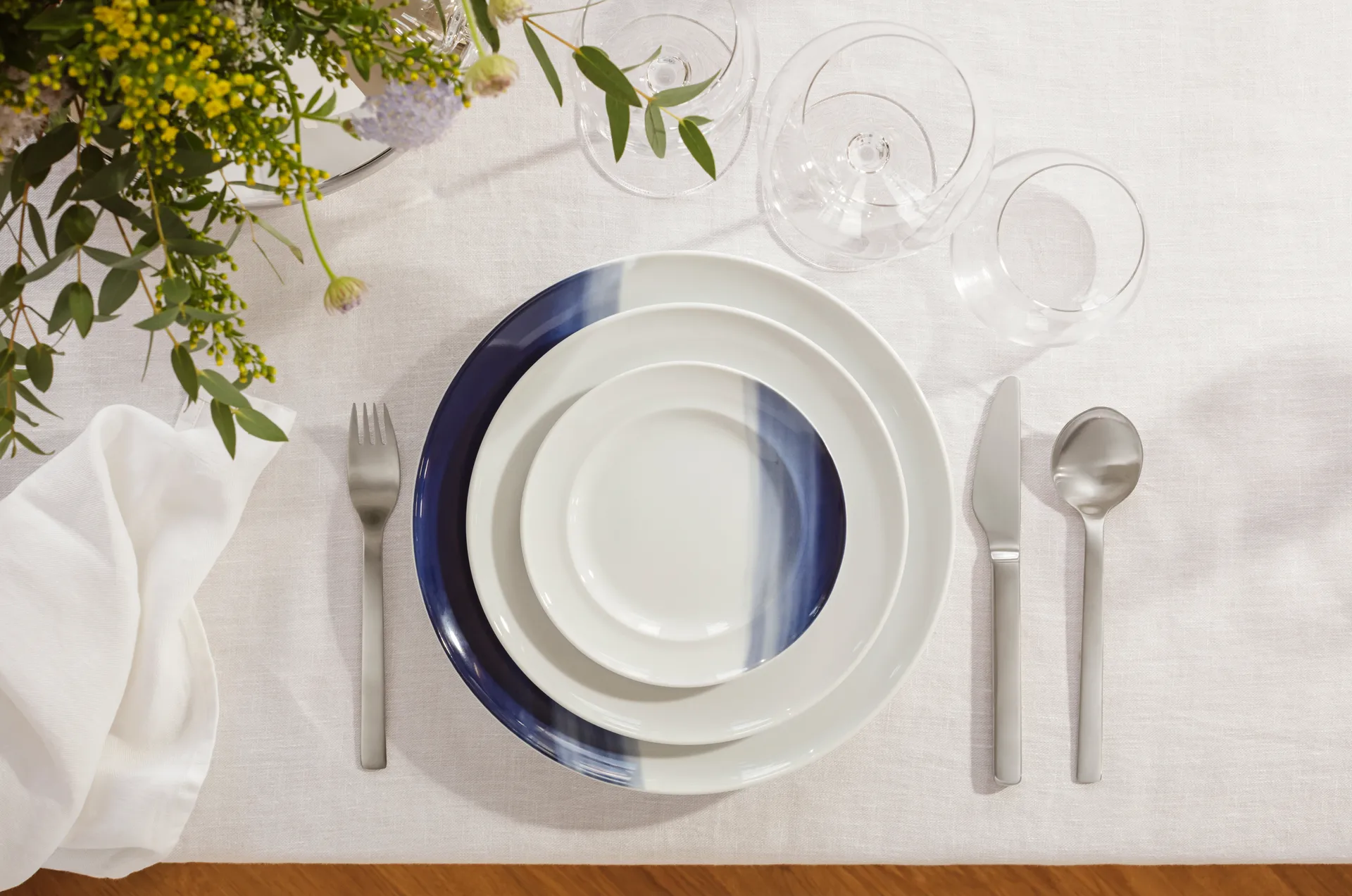 Koppel lunchtallrik dekor Ø22 cm, Vit-blå Georg Jensen