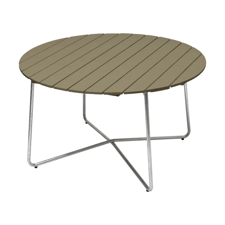9A matbord - Ljusgrön ek-varmförzinkat stativ Ø120 cm - Grythyttan Stålmöbler