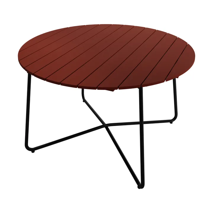 9A matbord - Mörkröd lackerad ek-svart stålstativ, Ø120 cm - Grythyttan Stålmöbler