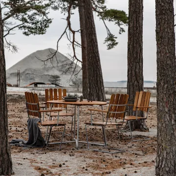 9A matbord - Teak-varmförzinkat stativ, Ø100 cm - Grythyttan Stålmöbler