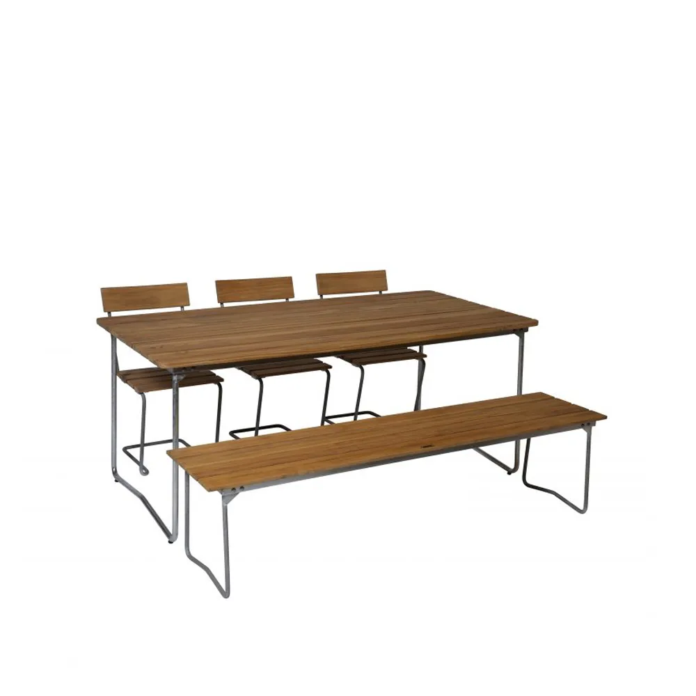 Bänk 9 bänk, Teak-170 cm-varmförzinkad Grythyttan Stålmöbler