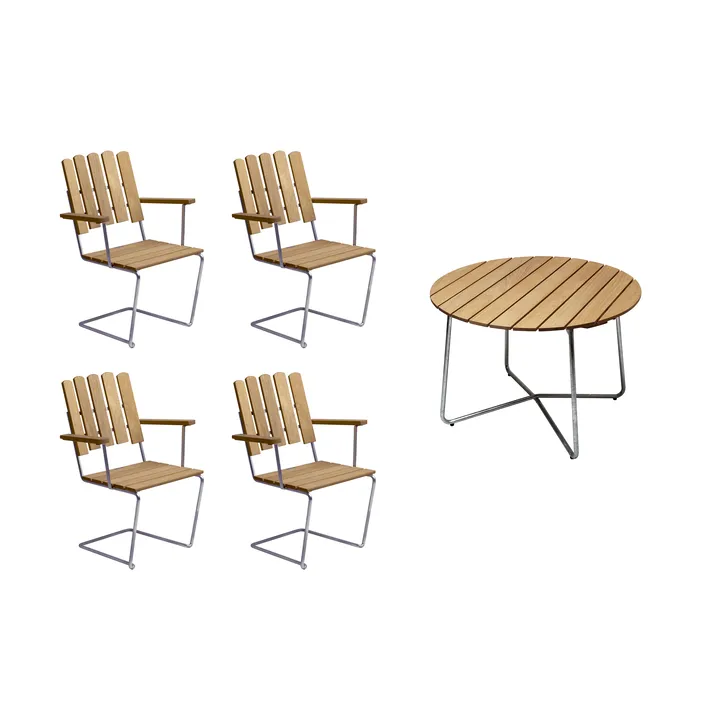 Grythyttan matgrupp ek 9A Ø100cm + 4st A2 - Grythyttan Stålmöbler