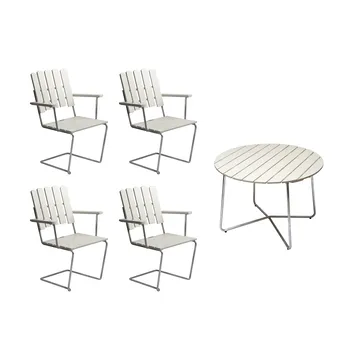 Grythyttan matgrupp vit 9A Ø100cm + 4st A2 - Grythyttan Stålmöbler