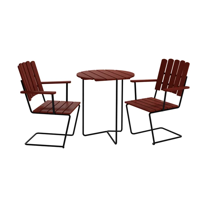 Table 6B bord + 2 A2 fåtölj, mörkröd ek-svart - Grythyttan Stålmöbler
