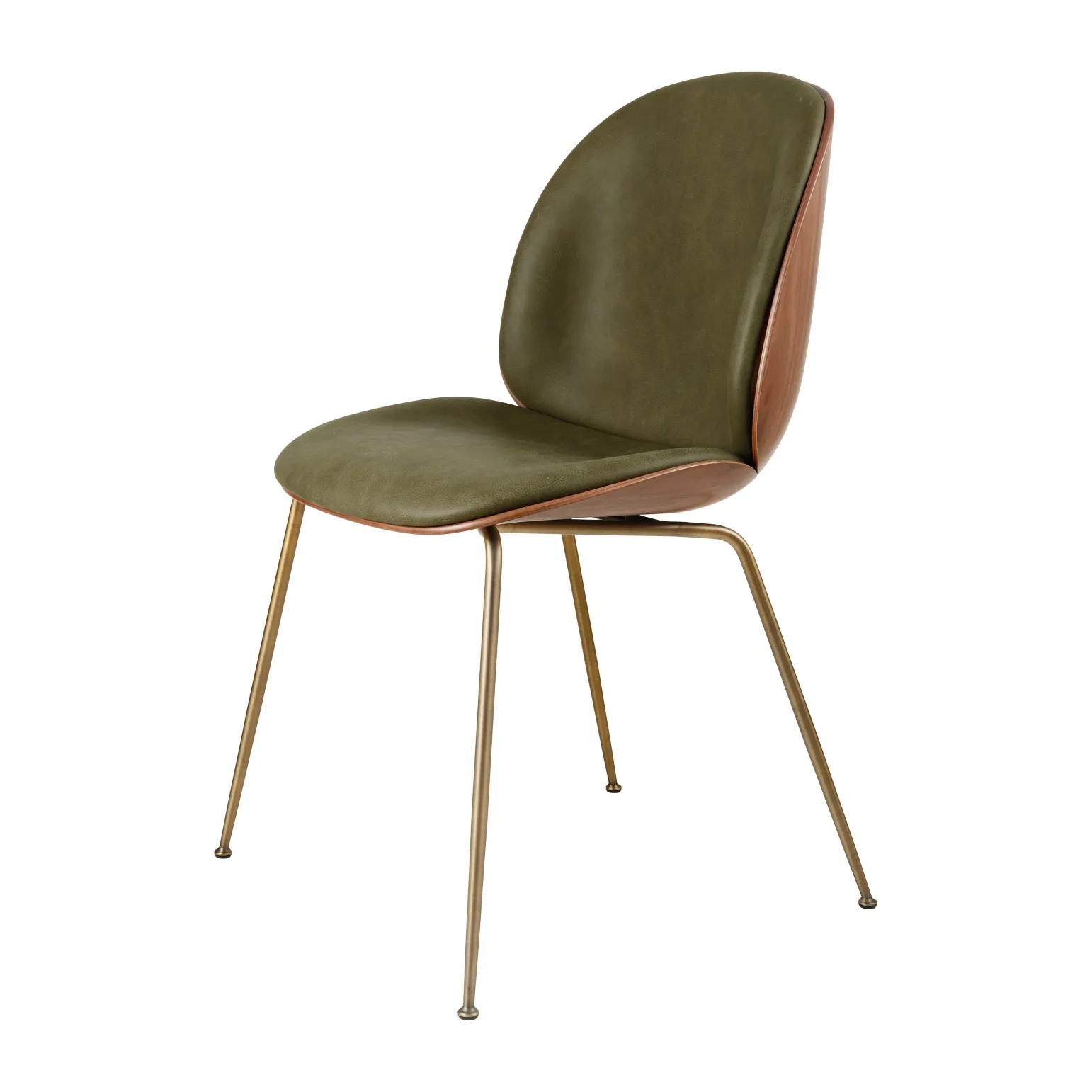 Beetle framsidesklädd stol valnöt, Leather Army-antigue brass GUBI