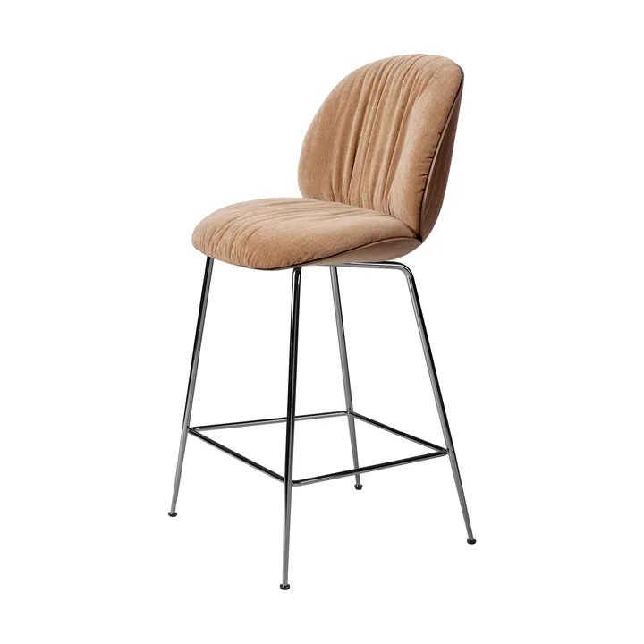 Beetle Soft barstol 65 cm framsidesklädd - Belsuede Dedar 132-lackerad valnöt-svart krom - GUBI