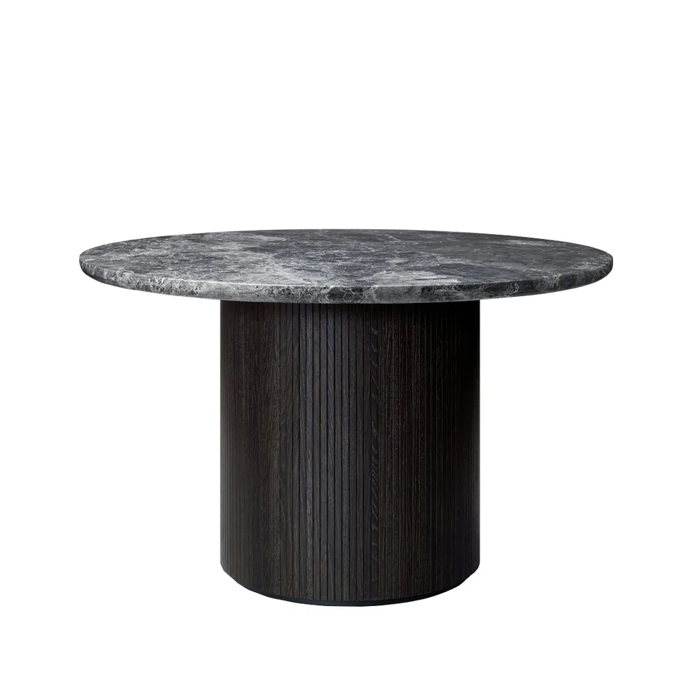 Moon matbord runt, marble grey, Ø120 cm, brun/svartbetsad fot GUBI