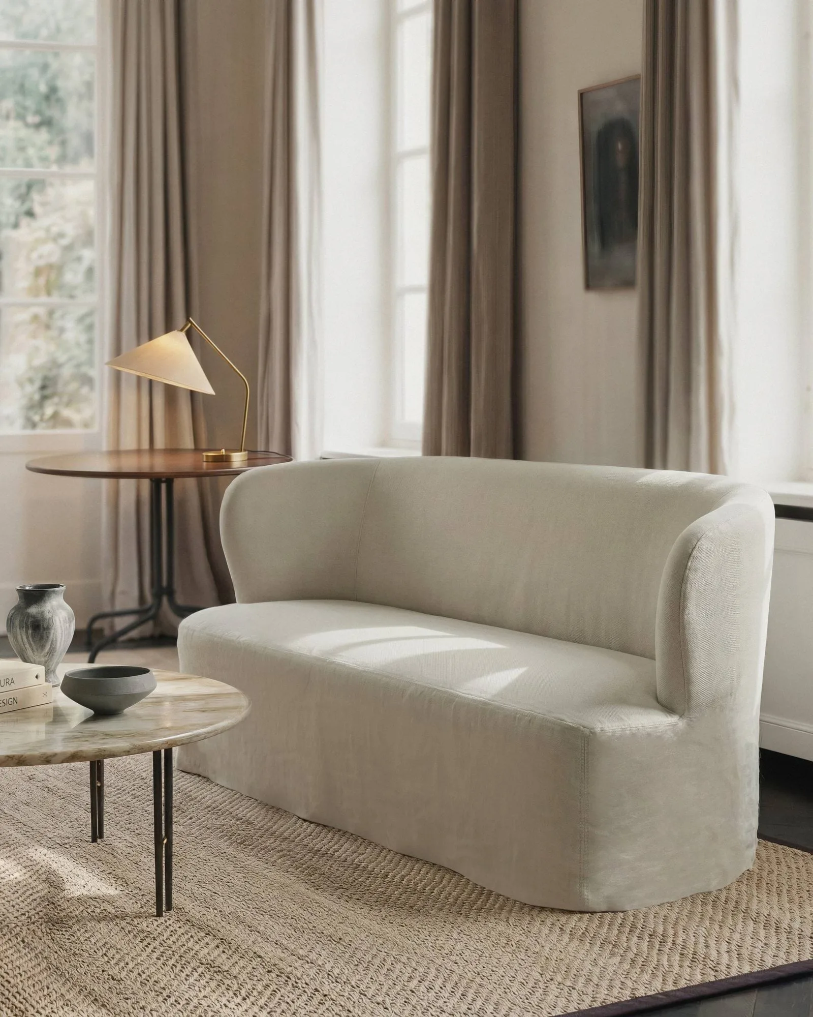 Stay Slipcover soffa, Linen Natural 0023, 260x95 cm, 4-sits GUBI