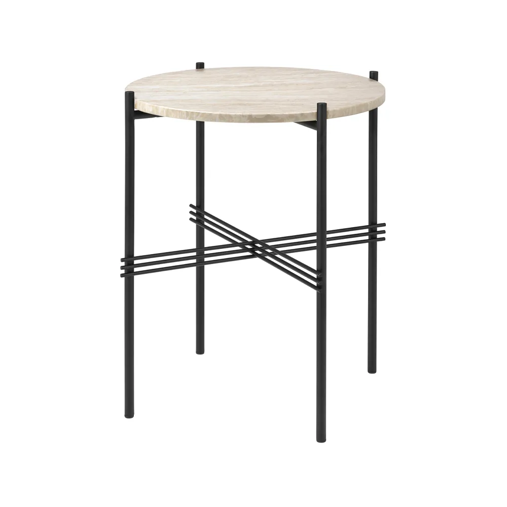 TS Outdoor sidobord, Natural white, svart stativ, travertin GUBI