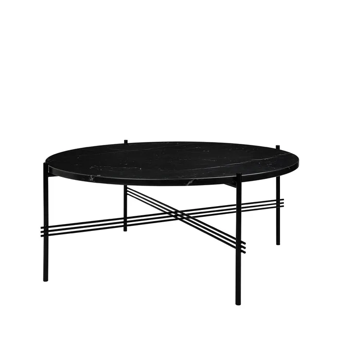 TS Round soffbord - black marquina marble, ø80, svart stativ - GUBI