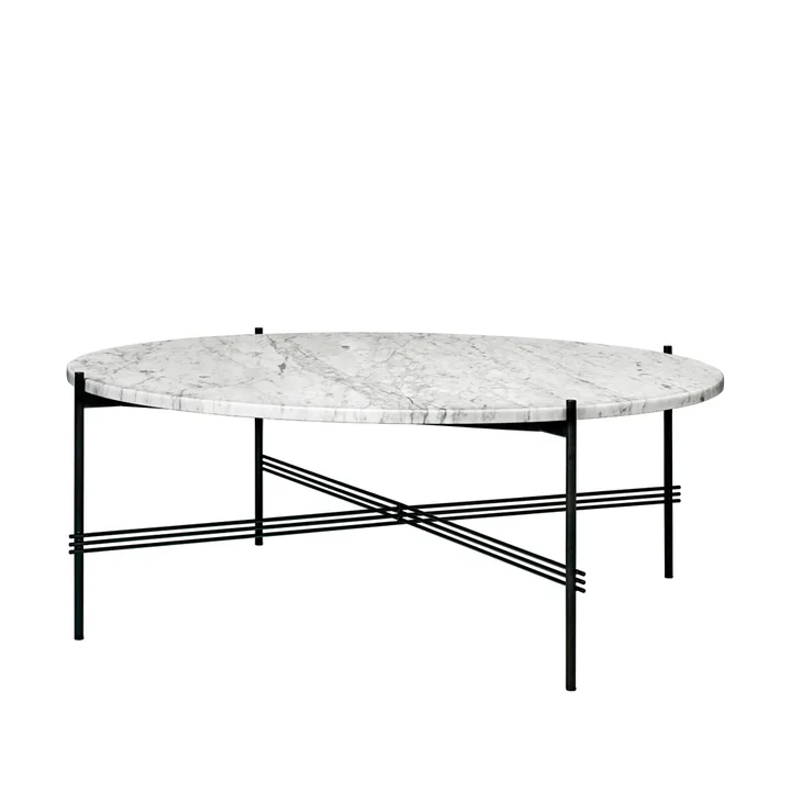 TS Round soffbord - white carrara marble, ø105, svart stativ - GUBI