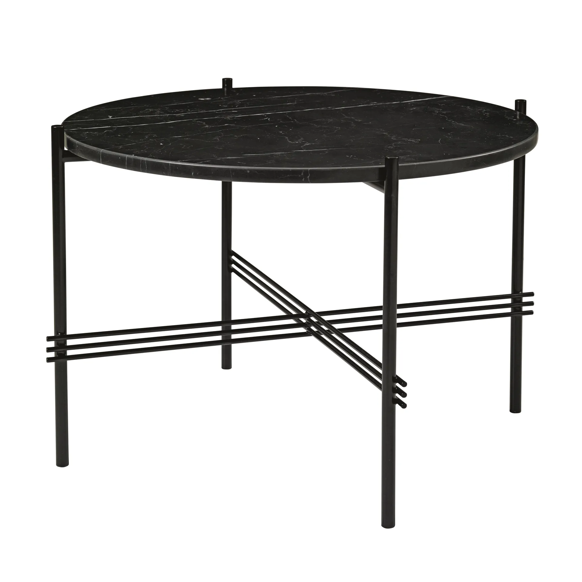 TS soffbord svarta ben Ø 55 cm, svart marmor GUBI