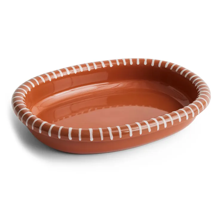 Barro ovalt serveringsfat - Natural with stripes, large 27x36 cm - HAY